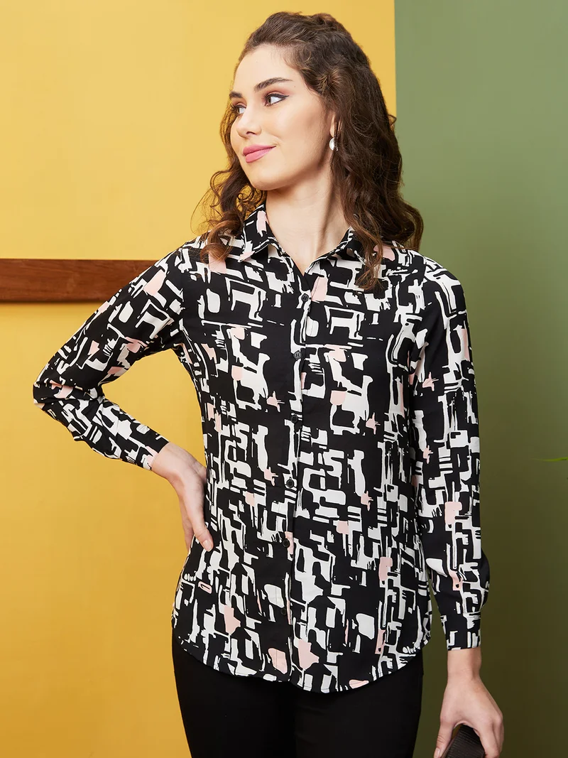 Women Abstract Printed Shirt Style Top