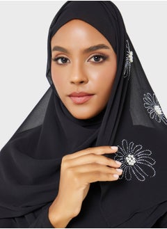 Khizana Pearl Floral Embellished Long Hijab Scarf  - Image 1
