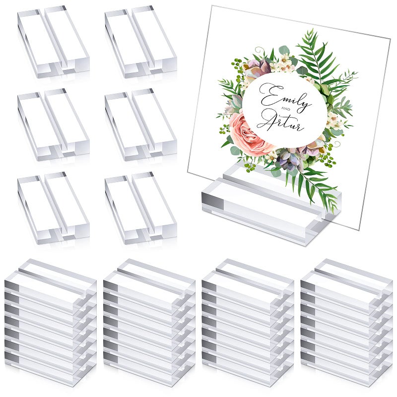 Blulu Blulu 40 Pieces Acrylic Stands Clear Place Card Holders with Card Slot Table Numbers Display Stands Wedding Sign Holders for Wedding Table Number Photo Office Menu Meeting 
