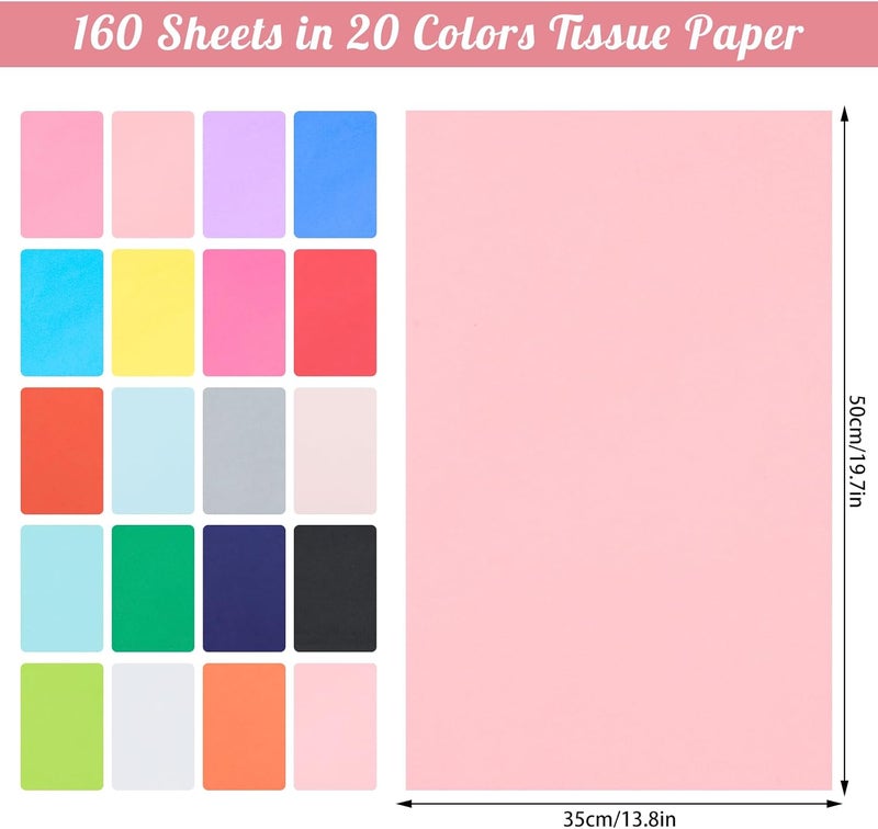 Woric 160 Sheets Multicolor Tissue Paper for Gift Bags - 20 x 14 Inches - Image 2