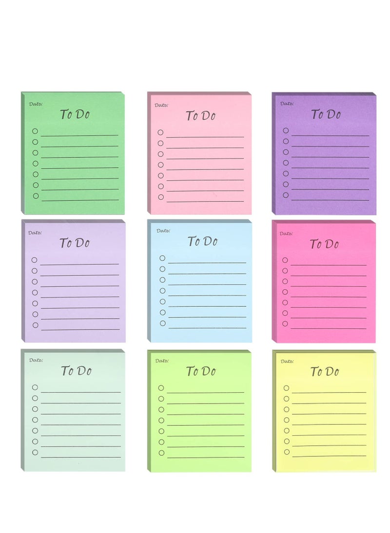 KASTWAVE 450 Sheets 9 Pads to Do List Sticky Notes, 3.5x3 in Lined Sticky Notes Adhesive Cute to Do List Notepad for Planner Checklist Office Supplies, Daily Shopping Planner List, 9 Colors  - Image 1