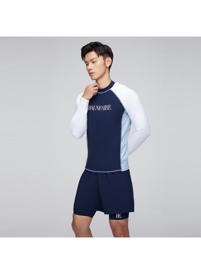 Balneaire Men's Long Sleeve Swimwear Sunscreen Quick-dry Fashion Thermal Spring Swimming Top 3XL - Image 1