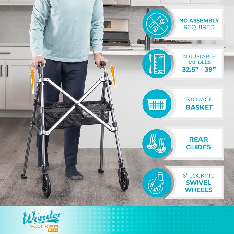 Stander EZ FoldNGo Walker Lightweight Folding Mobility Frame with 2 Swivel Wheels Elderly Travel Walking Aid Regal Rose Eligible for VAT Relief in the UK - Image 5