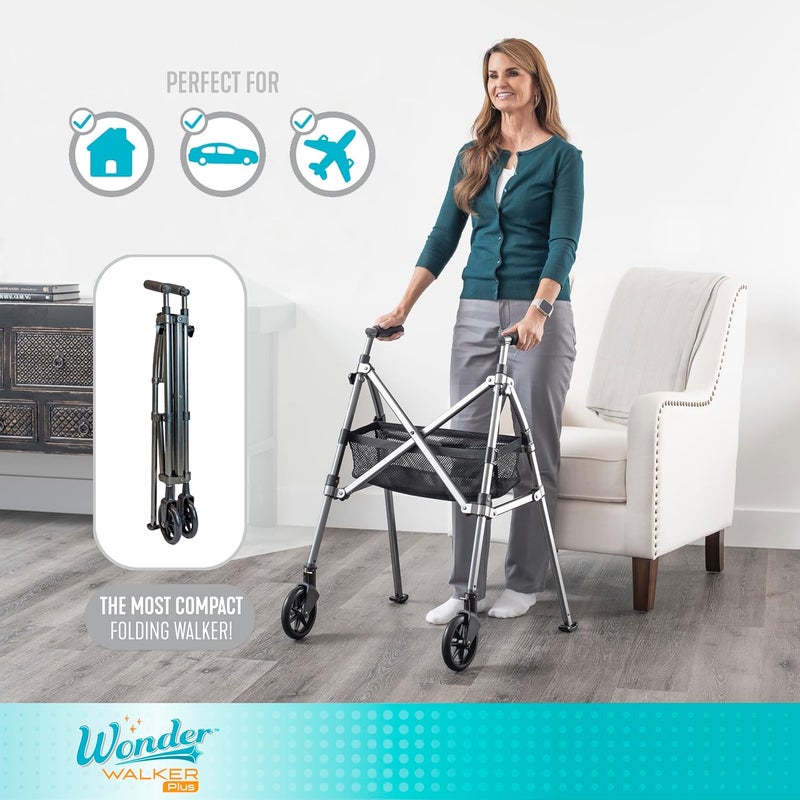 Stander EZ FoldNGo Walker Lightweight Folding Mobility Frame with 2 Swivel Wheels Elderly Travel Walking Aid Regal Rose Eligible for VAT Relief in the UK - Image 2