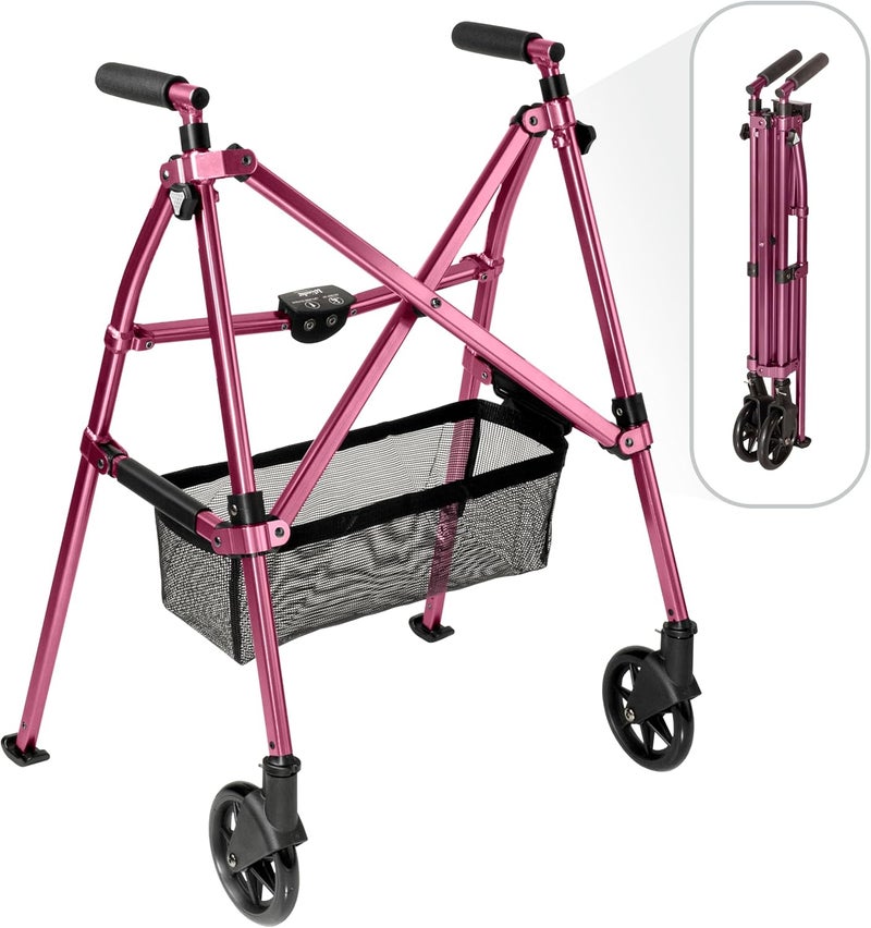 Stander EZ FoldNGo Walker Lightweight Folding Mobility Frame with 2 Swivel Wheels Elderly Travel Walking Aid Regal Rose Eligible for VAT Relief in the UK - Image 1