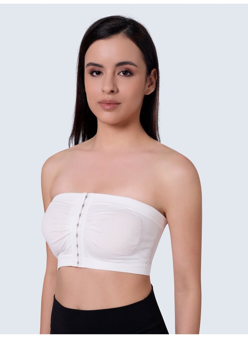 Glamroot Women's Plus Size Mesh Strapless Tube Bra - Front Hook Full Support Bandeau, Breathable Non-Padded Wireless Comfort Bra, White, Size S To XL - Image 3