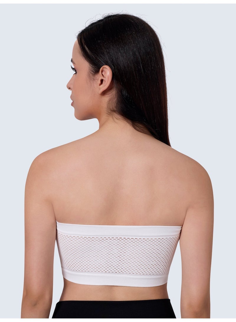 Glamroot Women's Plus Size Mesh Strapless Tube Bra - Front Hook Full Support Bandeau, Breathable Non-Padded Wireless Comfort Bra, White, Size S To XL - Image 2