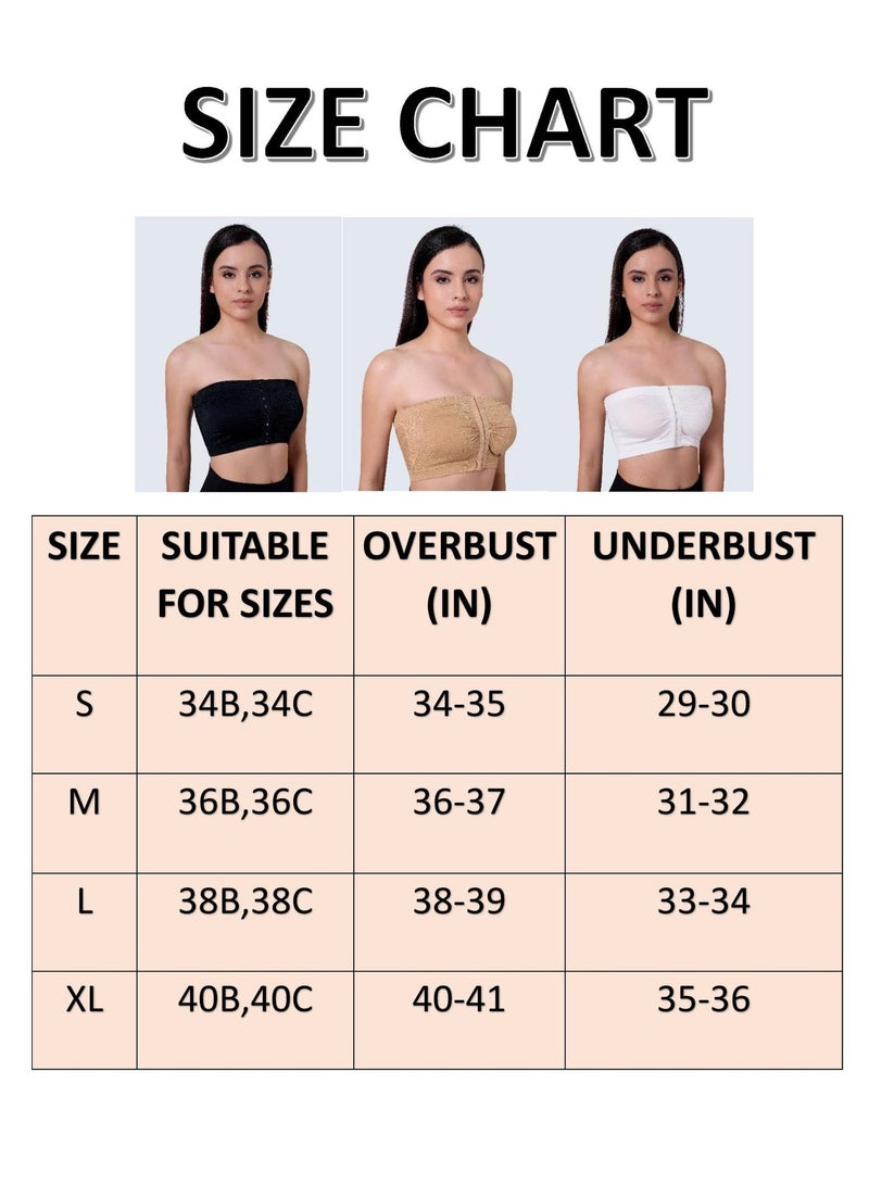 Glamroot Women's Plus Size Mesh Strapless Tube Bra - Front Hook Full Support Bandeau, Breathable Non-Padded Wireless Comfort Bra, White, Size S To XL - Image 4