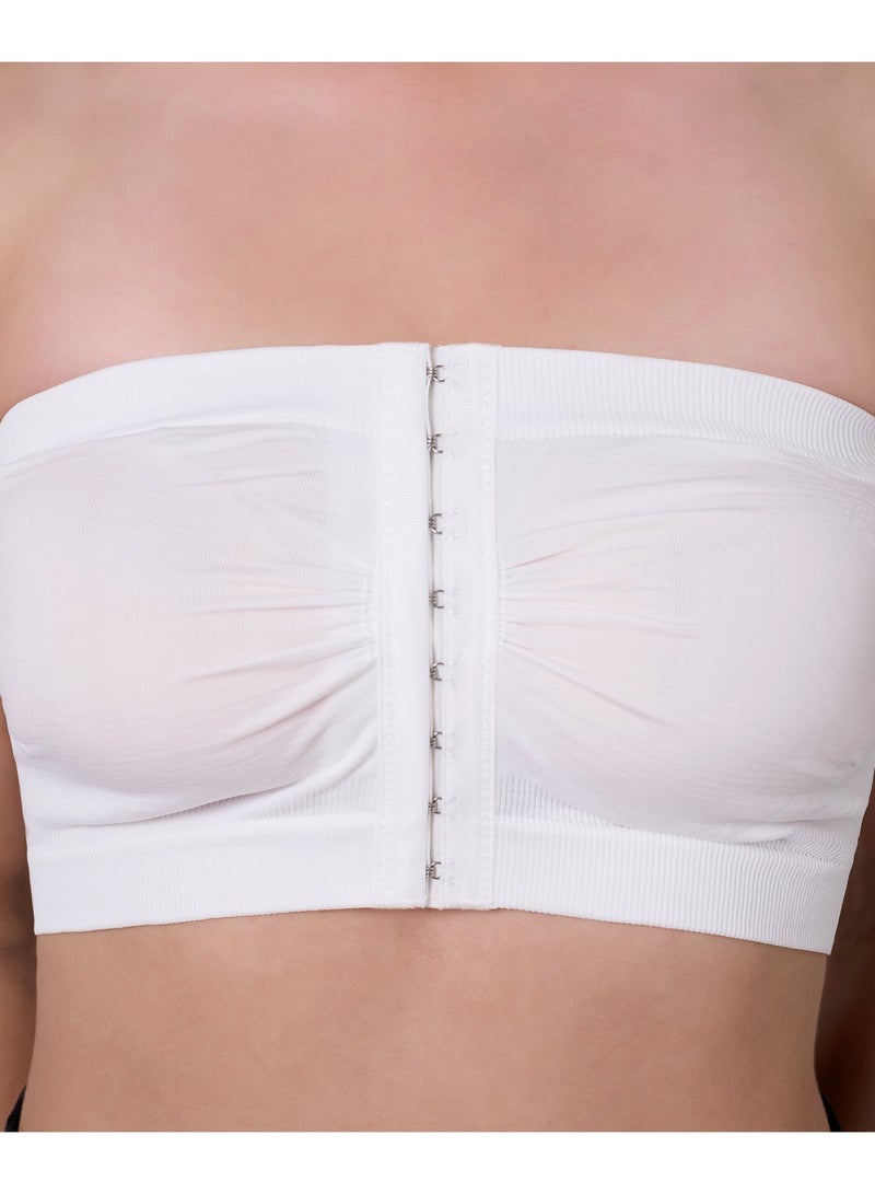 Glamroot Women's Plus Size Mesh Strapless Tube Bra - Front Hook Full Support Bandeau, Breathable Non-Padded Wireless Comfort Bra, White, Size S To XL - Image 5