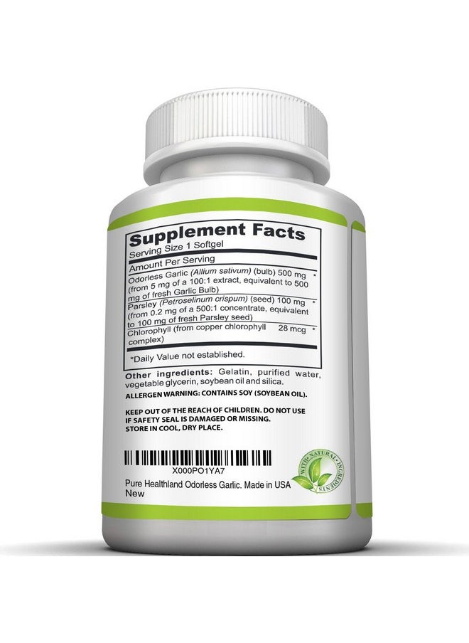 Pure Healthland - Amazing Odorless Garlic And Parsley Supplement Softgels For Men And Women Equal To 500Mg Fresh Garlic Bulbs Best Garlic Pills Allium Sativum Made In Usa - Image 1