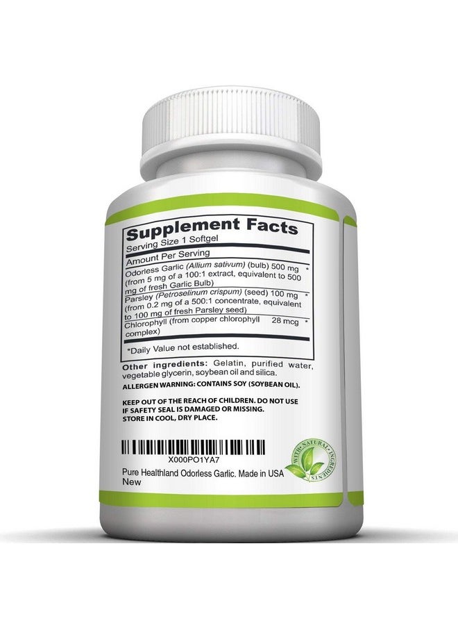 Pure Healthland - Amazing Odorless Garlic And Parsley Supplement Softgels For Men And Women Equal To 500Mg Fresh Garlic Bulbs Best Garlic Pills Allium Sativum Made In Usa - Image 1