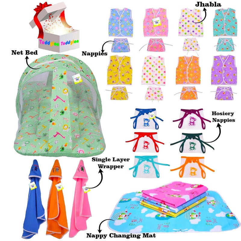 Toddylon Flat Bed 30 in 1 New Born Baby Products All Gift Pack | Baby Bedding Set | Baby Clothes | Essentials Items | Combo Set | Infants | Just Born Boys Girls | Baby Bed (Multicolor, 0-6 Months) - Image 2