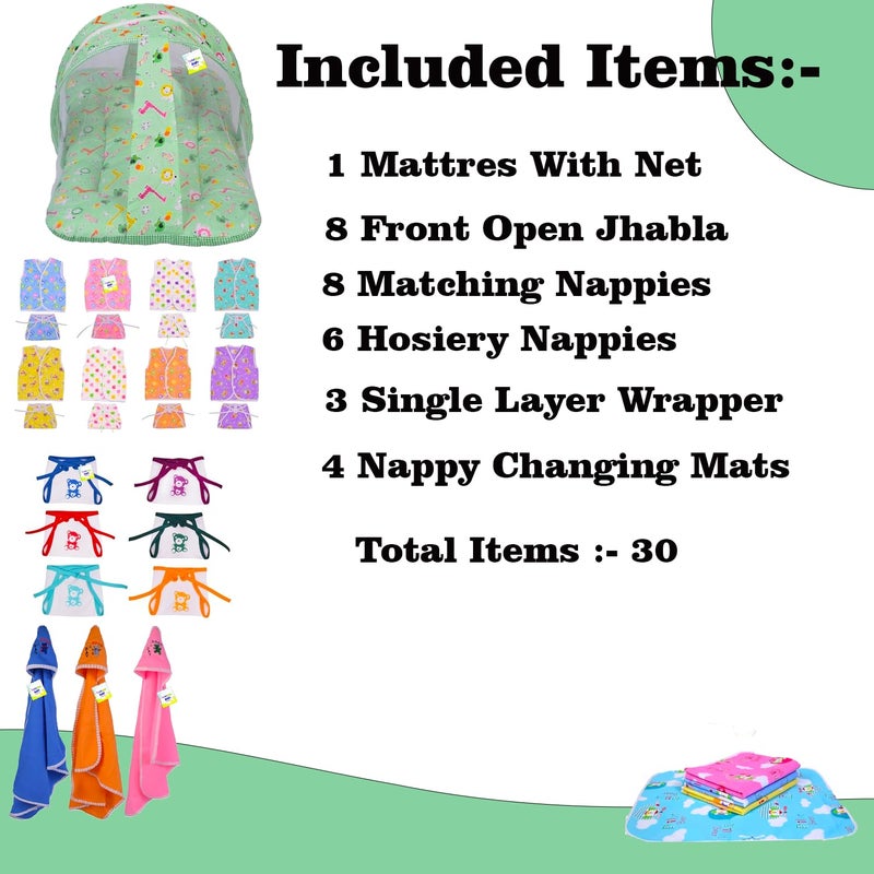 Toddylon Flat Bed 30 in 1 New Born Baby Products All Gift Pack | Baby Bedding Set | Baby Clothes | Essentials Items | Combo Set | Infants | Just Born Boys Girls | Baby Bed (Multicolor, 0-6 Months) - Image 3