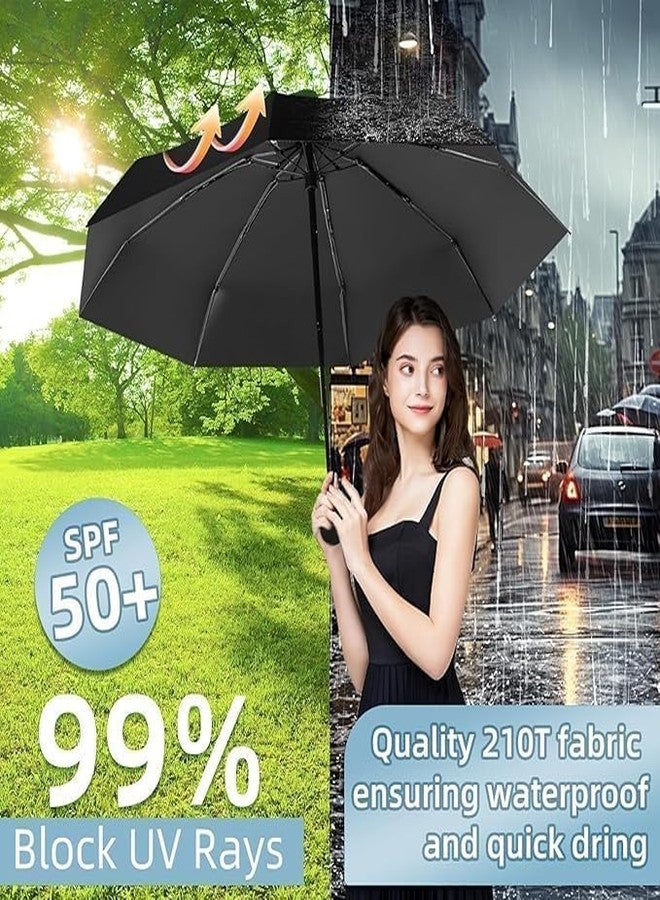 MOROVIK Portable Auto Travel Umbrella, UV Big Size Umbrella for Sun Protection Rain Windproof Strong large 3 fold for men women kids boys girls Perfect small & stylish Windproof & Compact (BLACK ( POUCH ) - 1) - Image 3