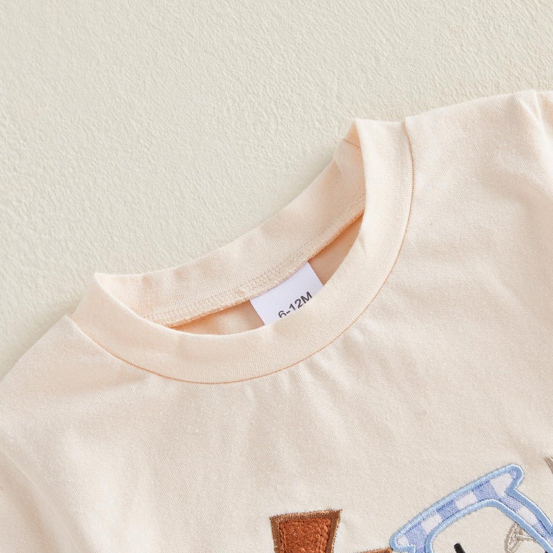 LAGKIYOJ Baby Boy Easter Outfits Cross Truck Embroidery T-Shirt + Shorts Set Toddler Clothes 6 12 18 24 months 2T 3T 4T (Apricot, 3-4T) - Image 5