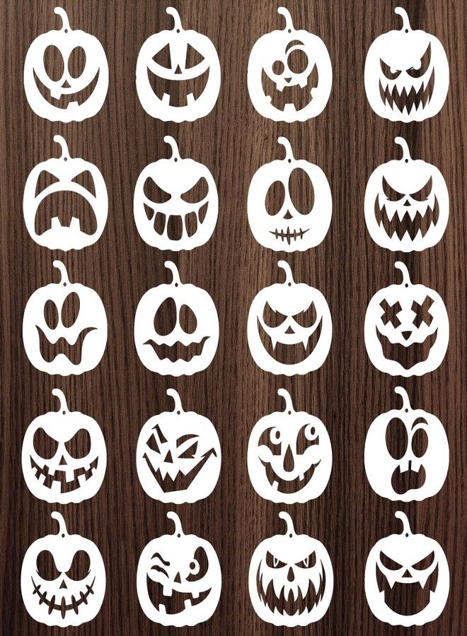 Suartus Halloween Pumpkins Face Stencils, 20pcs Pumpkin Face Stencils for Carving Painting,Reusable Plastic Pumpkins Face Drawing Template for DIY Pumpkin Carving,Wood,Walls,Art Crafts Decoration - Image 1