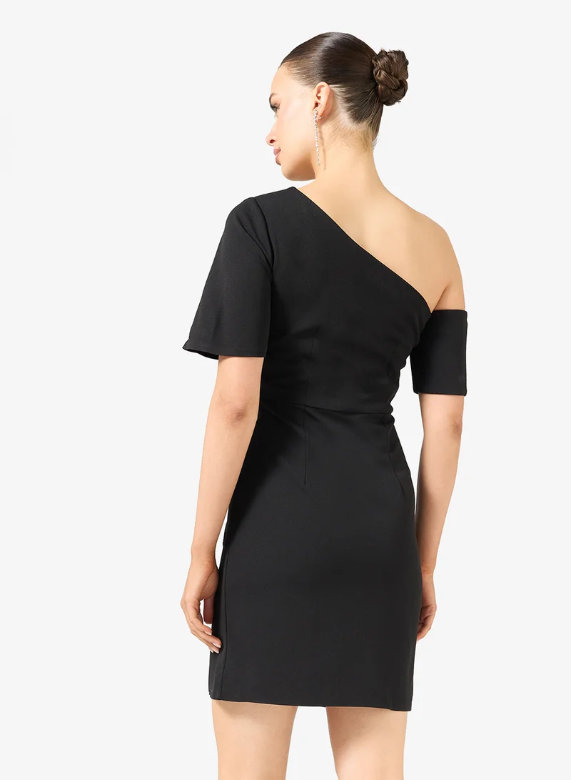 رينيه خصر منحوت ميني غير متماثل من كريب محبوك مطاطي