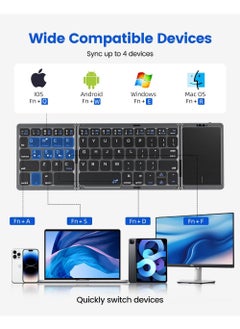 Rock Pow Foldable Bluetooth Keyboard with Touchpad Rechargeable Wireless Portable Keyboard Dual-Mode Bluetooth/USB Wired Pocket-Sized Travel Keyboard for iOS Android Windows Mac OS  - Image 2