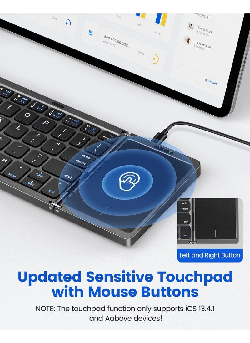 Rock Pow - Foldable Bluetooth Keyboard with Touchpad Rechargeable Wireless Portable Keyboard Dual-Mode Bluetooth/USB Wired Pocket-Sized Travel Keyboard for iOS Android Windows Mac OS - Image 1