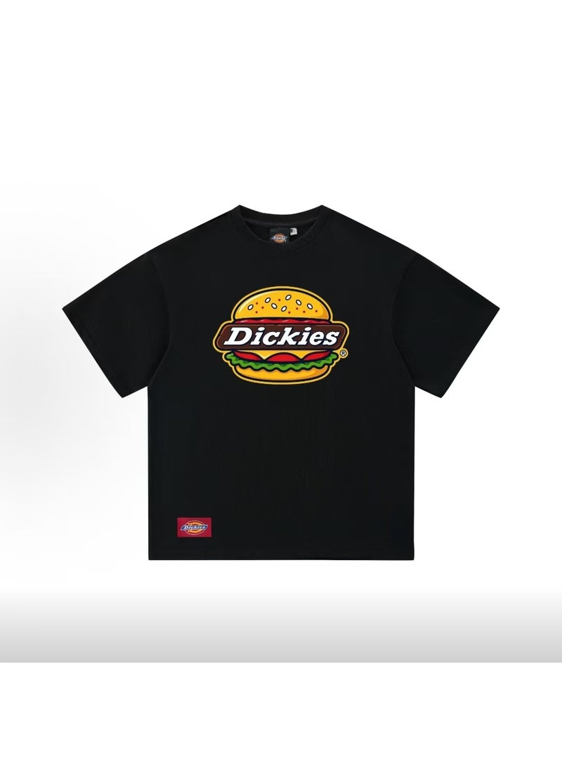 Dickies Hamburger Print Loose Versatile Black T-shirt Size L - Image 1