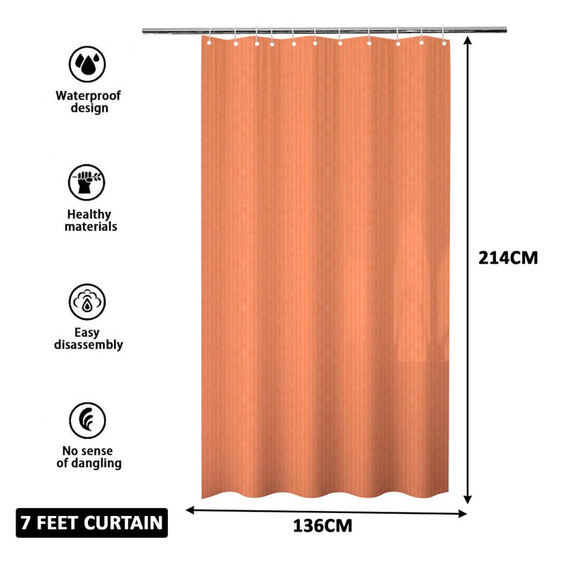 Kuber Industries (Pack of 4) Shower Curtain | 7 Feet | PVC Waterproof Window Curtain | Bathroom Shower Curtain | AC Curtains | Bathtub Curtains | 8 Rings Curtain | Lining | Orange - Image 3