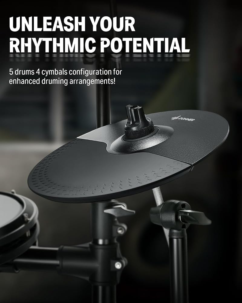 Donner DED200X E Drum Set, E Drums with Quiet Mesh Drum Pads, 2 Cymbals with Choke, 31 Kits and Over 450 Sounds, Throne, Headphones, Sticks, USB MIDI, Melody Lessons (5 Pads, 4 Cymbals) - Image 3