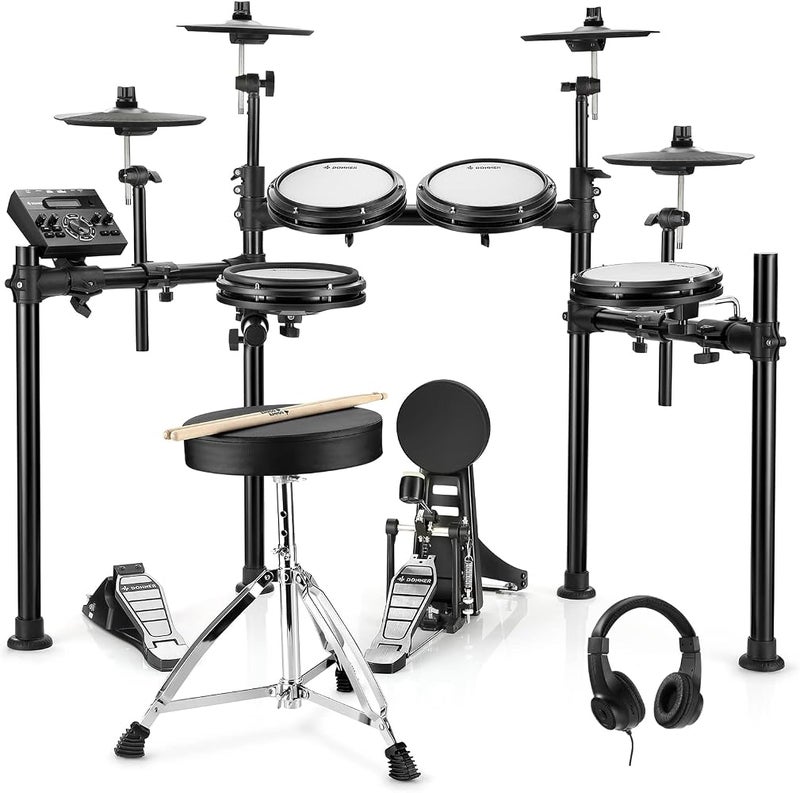 Donner DED200X E Drum Set, E Drums with Quiet Mesh Drum Pads, 2 Cymbals with Choke, 31 Kits and Over 450 Sounds, Throne, Headphones, Sticks, USB MIDI, Melody Lessons (5 Pads, 4 Cymbals) - Image 1