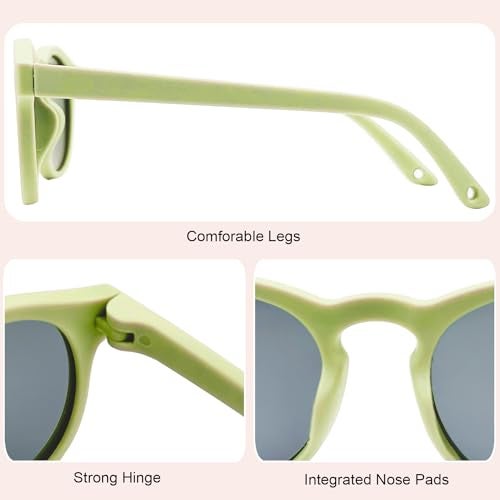VideMundi Baby Sunglasses with Strap Polarized Flexible UV400 for Infant Toddler Boys Girls Age 0-24 Months (Anemone Green, Round) - Image 4