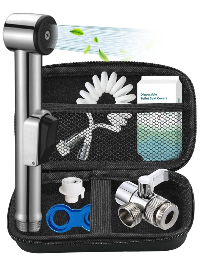 HomarKet Portable Bidet Sprayer Set - Spiral Hose Extendable Upto 2 Meters - Shower Spray with 10pcs Disposable Toilet Seat Covers and Storage Case Suitable For Travelers  - Image 1