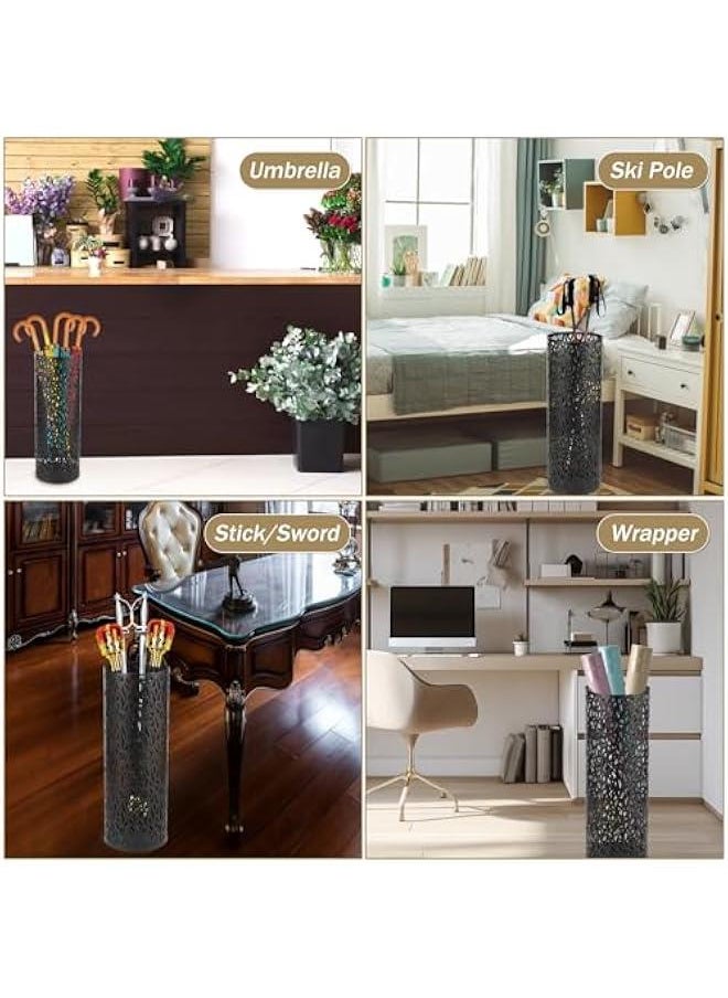 Generic - Metal Umbrella Holder,Round Umbrella Stand Rack for Entryway,Freestanding Umbrella Organizer,Umbrella Storage Rack,Umbrella Holder Bin,Cane Walking Stick Holder for Home Office Hotel,5.9×16.5 (Black - Image 1