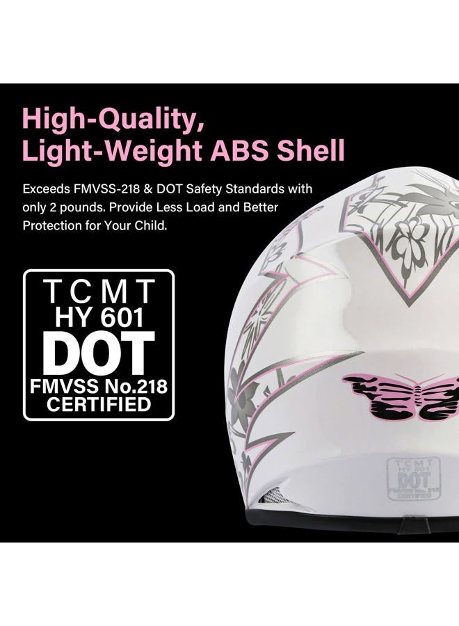 TCMT Dot Youth & Kids Motocross Offroad Street Pink Butterfly Motorcycle Youth Helmet Dirt Bike Motocross ATV Helmet+Goggles+Gloves S - Image 3