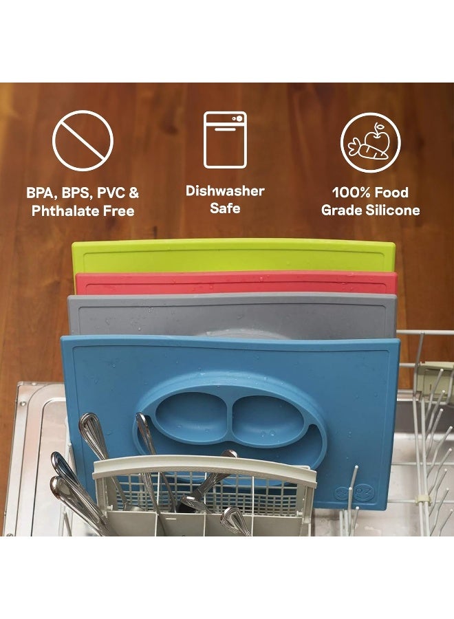 ezpz Happy Mat (Blue) New Version - 100% Silicone Suction Plate with Built-in Placemat for Toddlers + Preschoolers - Divided Plate - Dishwasher Safe - 24 Months+ - Image 5