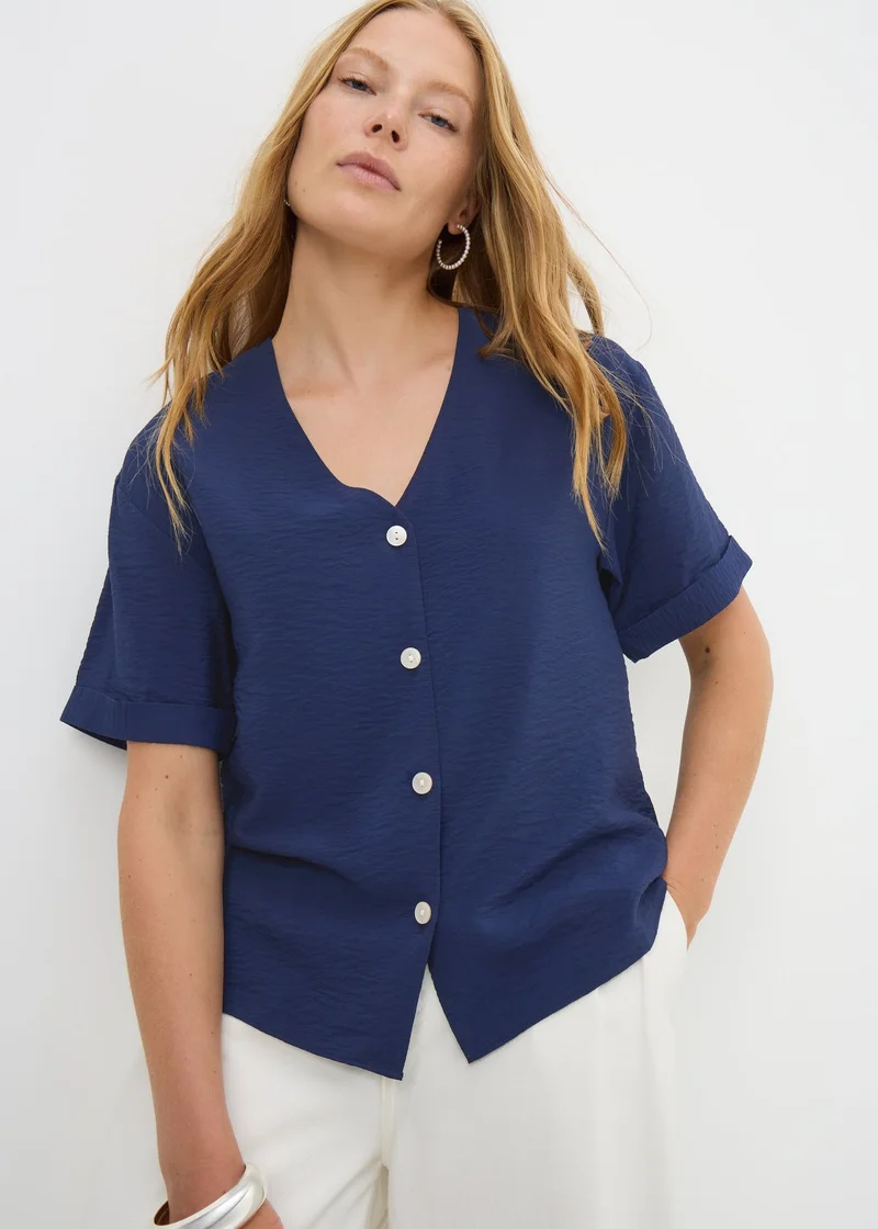 Matalan Navy Button V Neck Shirt