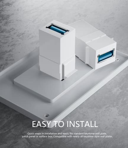 BERLAT USB 3.0 Keystone Jack Insert, USB Keystone Jack,USB to USB Adapters Female to Female Inserts Connector Interface Coupler Socket Adapter Port for Wall Plate Outlet Panel(White-6 Pack) - Image 2