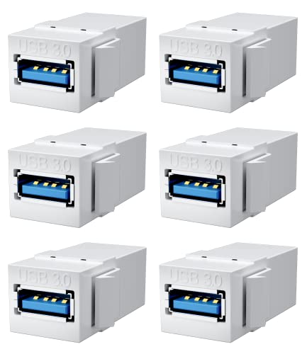 BERLAT USB 3.0 Keystone Jack Insert, USB Keystone Jack,USB to USB Adapters Female to Female Inserts Connector Interface Coupler Socket Adapter Port for Wall Plate Outlet Panel(White-6 Pack) - Image 1