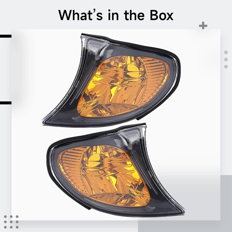 Yellow & Clear Turn Signals with Black Trim for E46 2002–2005 Sedan Models, Includes Iso-Compliant Front Corner Light Set - Image 3