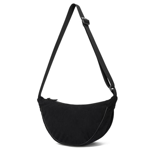 YIKOEE Corduroy Crescent Bag for Women Men Small Sling Crossbody Bag with Half Moon Shape （Black） - Image 1