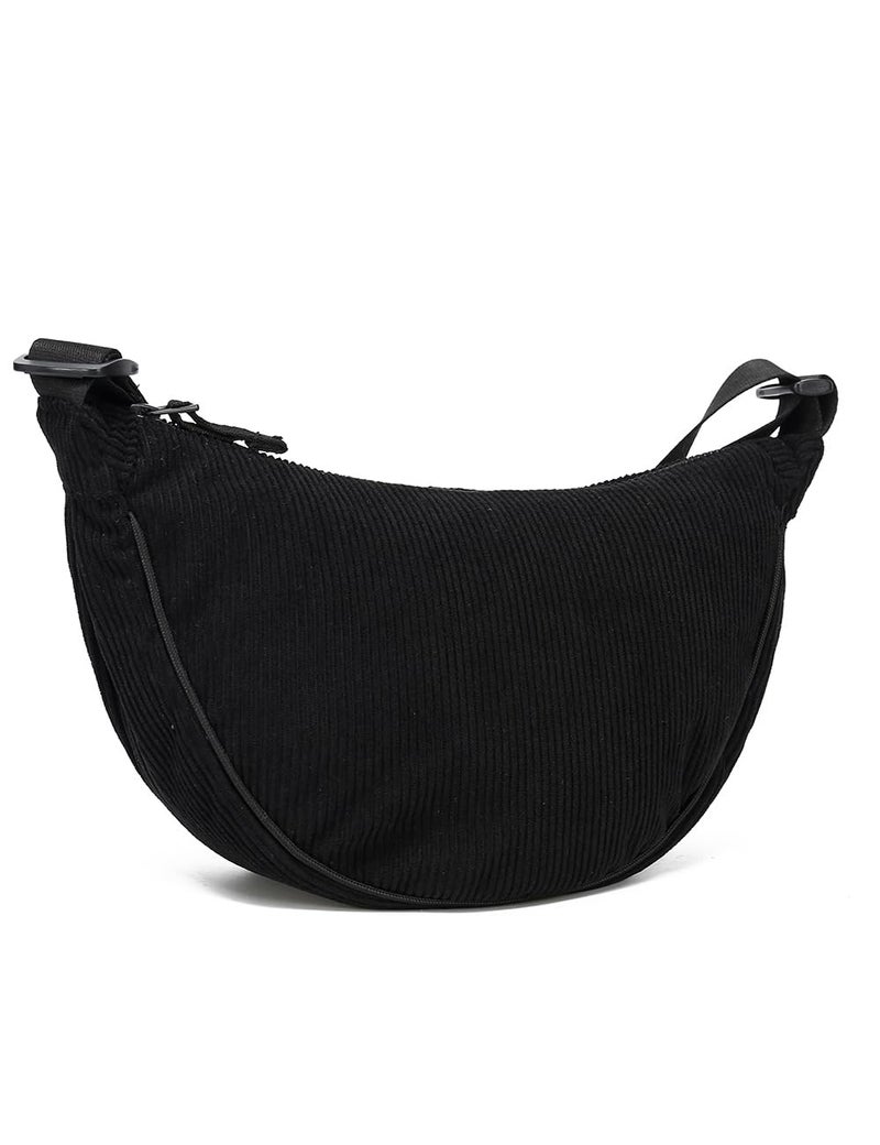 YIKOEE Corduroy Crescent Bag for Women Men Small Sling Crossbody Bag with Half Moon Shape （Black） - Image 2
