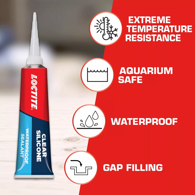 Loctite Silicone Sealant, Clear, 2.7 fl oz Tube, 1 Pack - 100% Waterproof Sealant for Glass, Ceramic, Wood, Plastic & More - Image 3