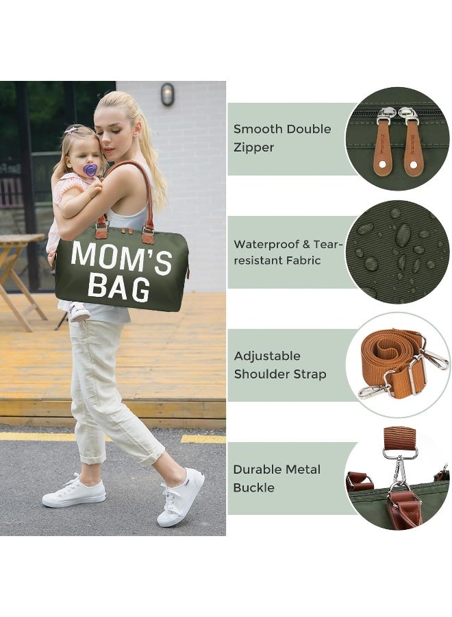 printe Mom's Bag, Hospital Bag for Labor and Delivery, Large Mommy Diaper Bag for Mom Overnight Travel, Waterproof Baby Bag with Pouches and Straps, Olive Green - Image 4