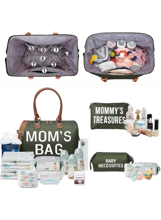 printe Mom's Bag, Hospital Bag for Labor and Delivery, Large Mommy Diaper Bag for Mom Overnight Travel, Waterproof Baby Bag with Pouches and Straps, Olive Green - Image 2