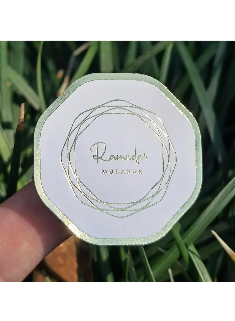 ThePartyPopper 4 x 4 Cm White Gold Ramadan Mubarak Foil Stickers for Ramadan Kareem Paper Label Eid Gift Stickers Ramadan Gift Tags - Image 1