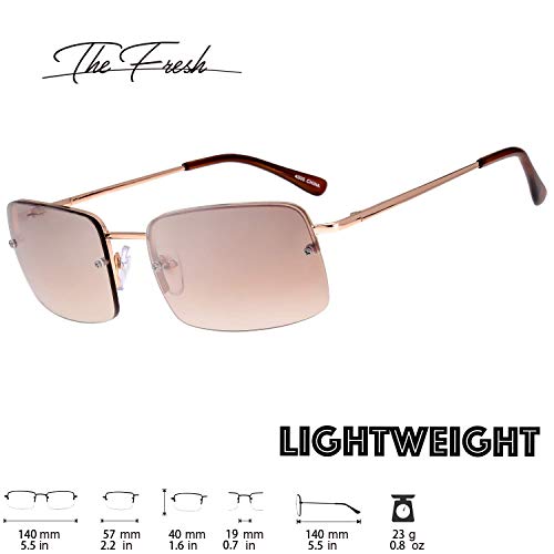 The Fresh Minimalist Small Rectangular Sunglasses Clear Eyewear Spring Hinge - Gift Box Package (301-Gold, Gradient Brown, 57) - Image 2