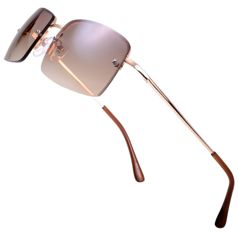 The Fresh Minimalist Small Rectangular Sunglasses Clear Eyewear Spring Hinge - Gift Box Package (301-Gold, Gradient Brown, 57) - Image 3