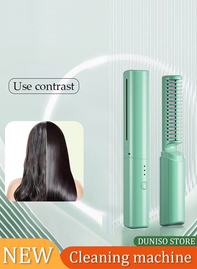 DUNISO Cordless straightening brush, portable heated mini straightening comb, USB charging anti scalding comb, can be used for both straight and curly hair, with three temperature control - Image 1