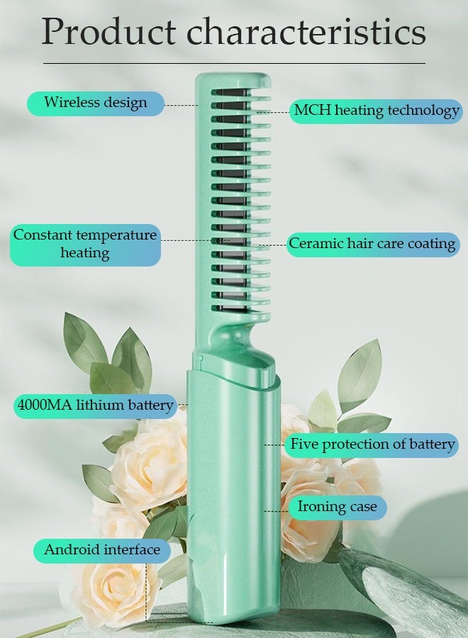 DUNISO Cordless straightening brush, portable heated mini straightening comb, USB charging anti scalding comb, can be used for both straight and curly hair, with three temperature control - Image 5