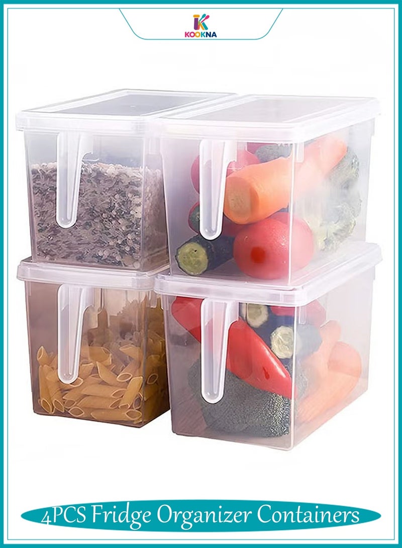 KOOKNA Fridge Organizer Containers 4PCS, Clear Plastic Refrigerator Storage Boxes with Lids and Handle, Large 5L Stackable Containers (31×25×15.5cm) - Image 1