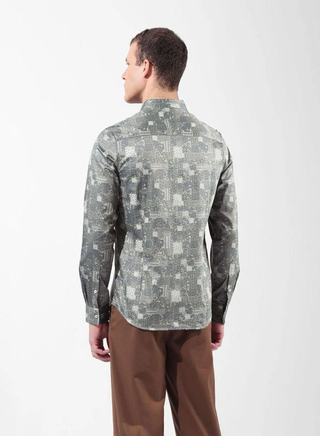 The Indian Garage Co Men Slim Fit Printed Cutaway Collar Full Sleeves Shirt