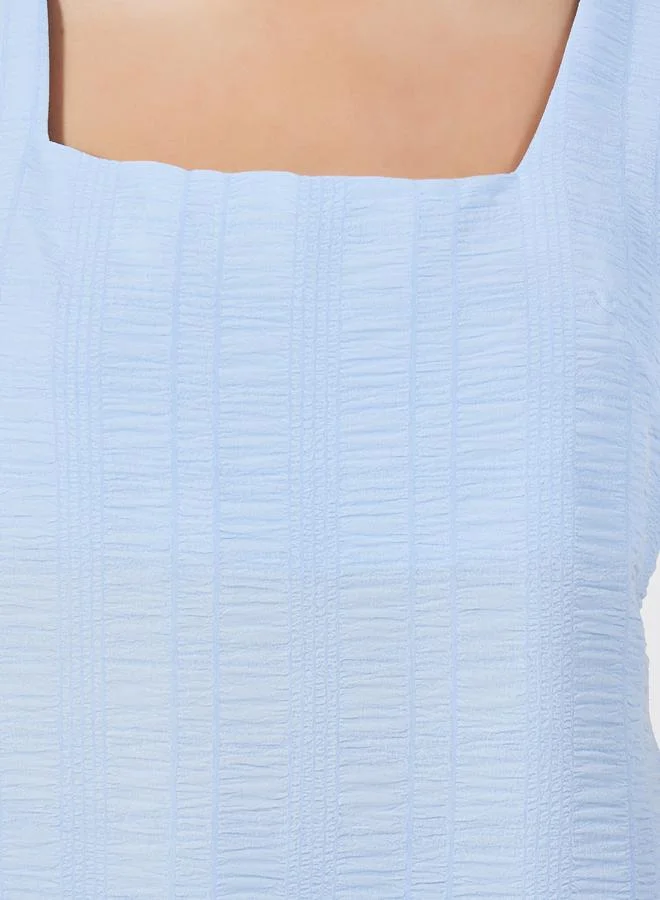 Styli Square Neck Woven Top with Flutter Sleeves