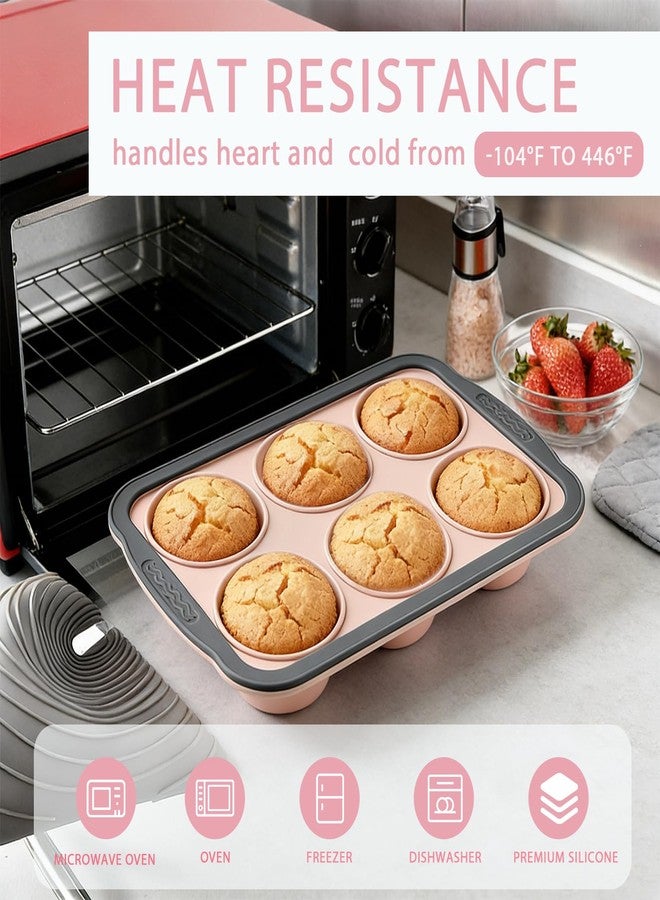 Ceoyiler Silicone Muffin Pans with Metal Frame, 6-Cavity Muffin Pan, Nonstick Silicone Cupcake Pan for Baking Homemade Muffins, Bread, and Cupcakes, Dishwasher Safe - Image 2